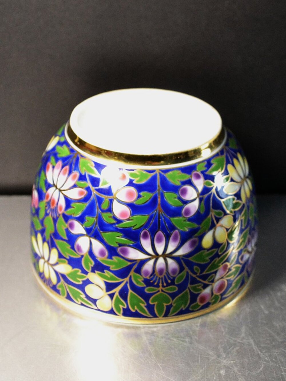 Traditional Thai Benjarong Ginger Jar Ornate Cobalt Blue Gold Enamel With Lid - Picture 4 of 7